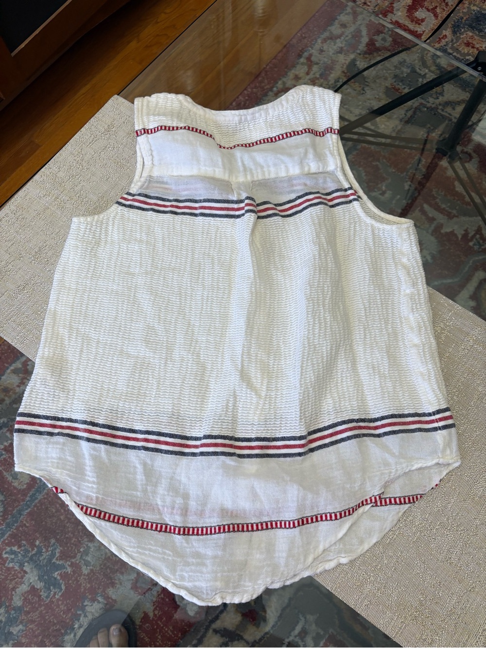 Lucky Brand White Sleeveless Button Front Blouse with Red & Black Stripes - Picture 4 of 7